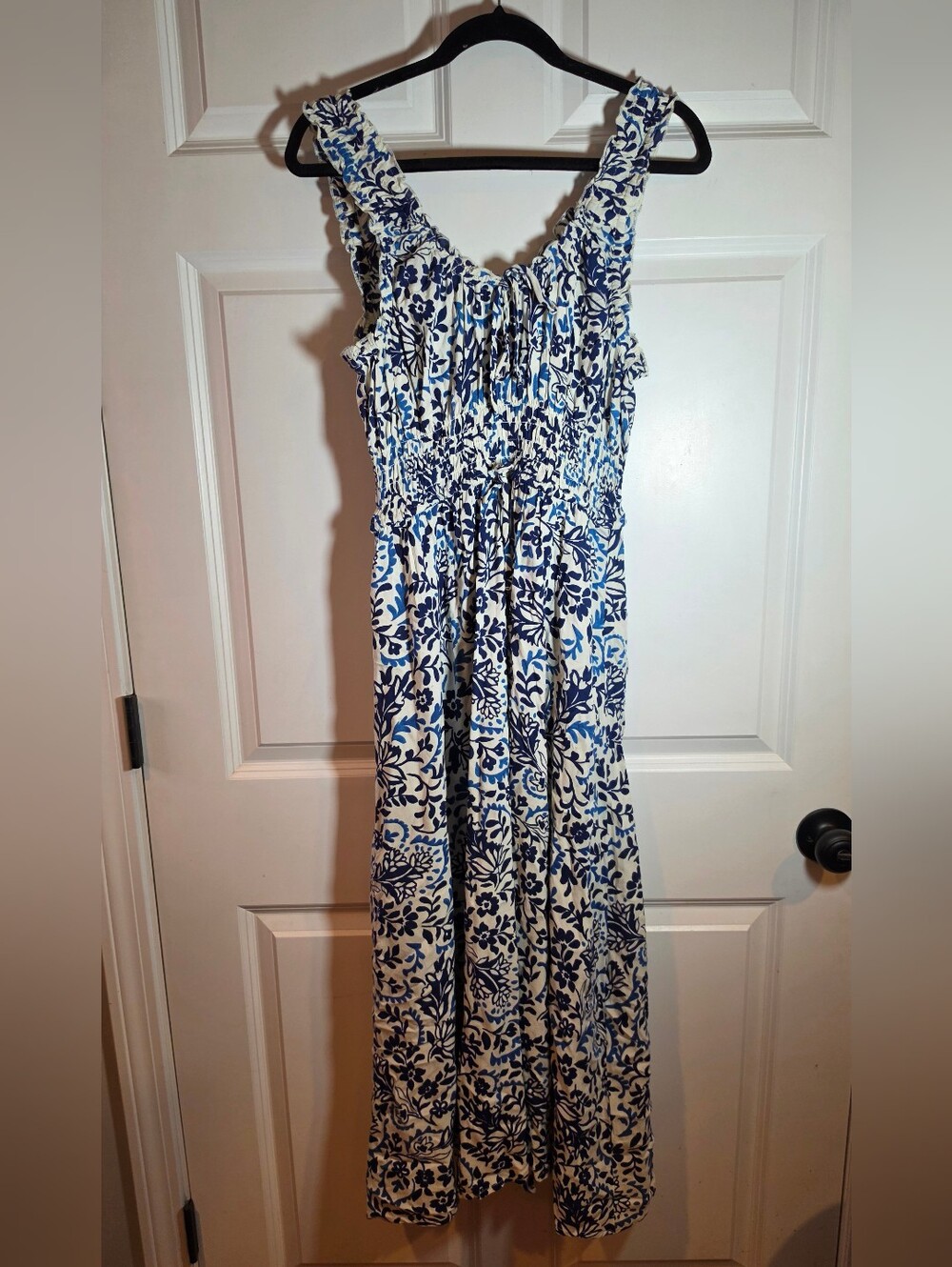 Patrons Of Peace Blue and White Floral Maxi Dress - Sleeveless Summer Dress L